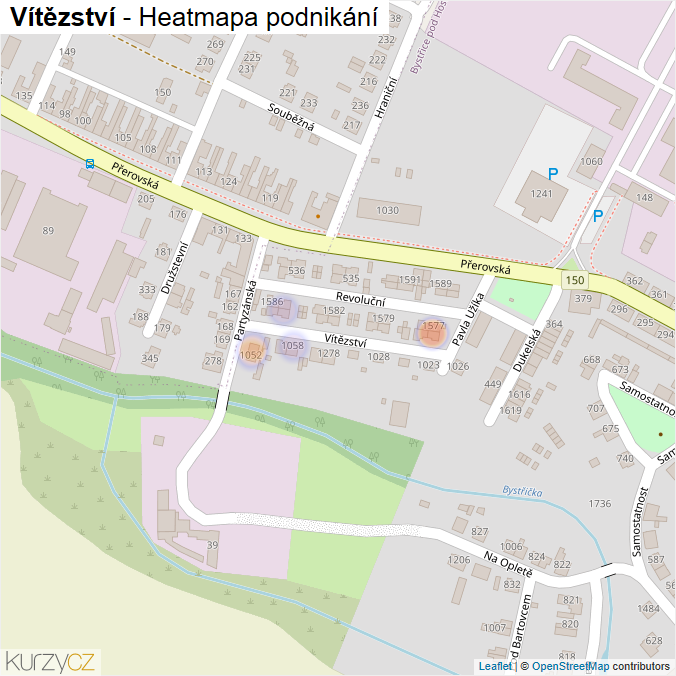 Mapa Vítězství - Firmy v ulici.