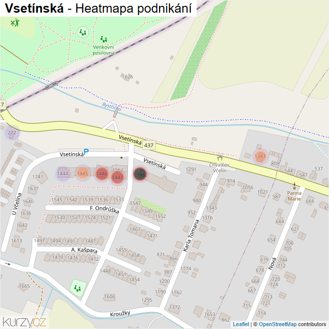 Mapa Vsetínská - Firmy v ulici.