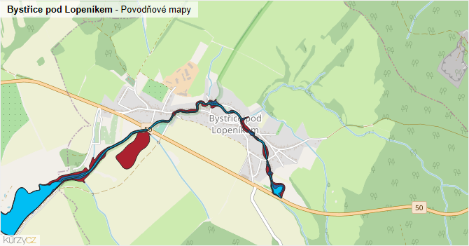 Bystřice pod Lopeníkem - záplavové mapy stoleté vody
