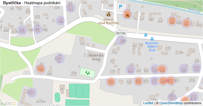 Bystřička - mapa podnikání
