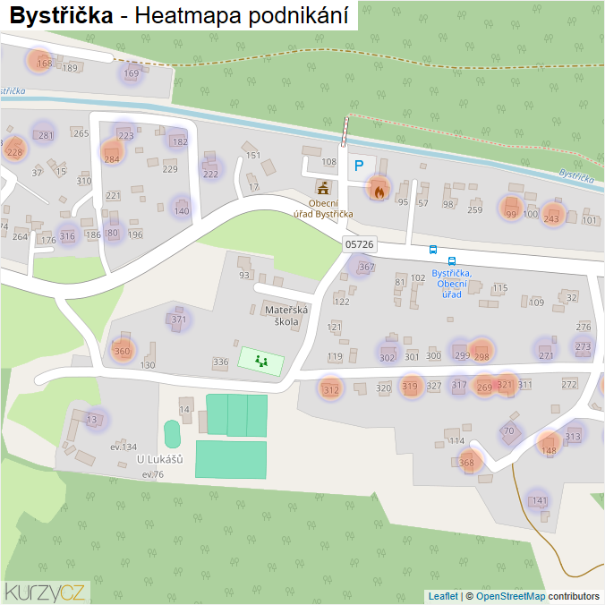 Mapa Bystřička - Firmy v části obce.