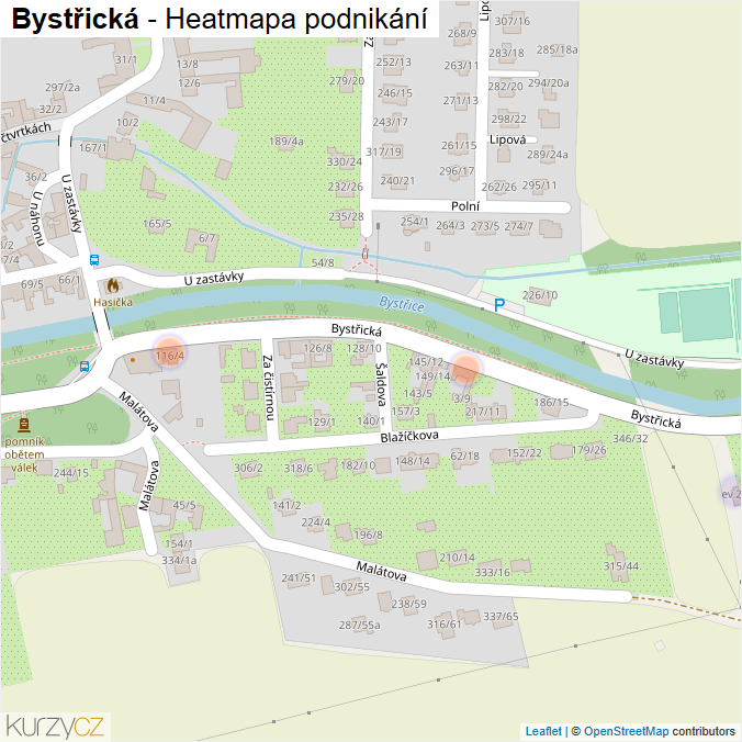 Mapa Bystřická - Firmy v ulici.