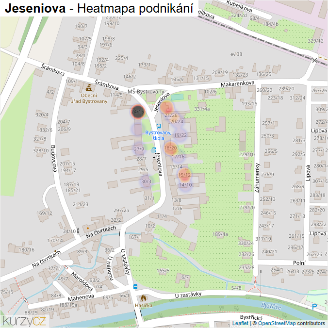 Mapa Jeseniova - Firmy v ulici.