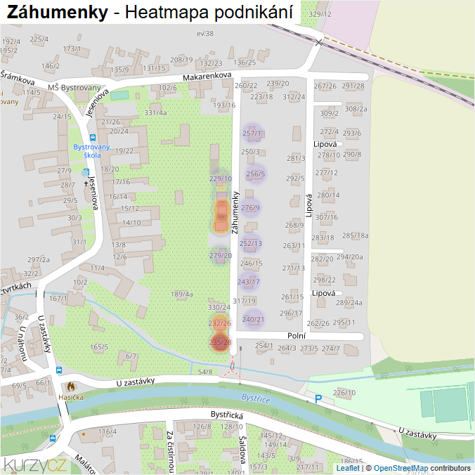 Mapa Záhumenky - Firmy v ulici.