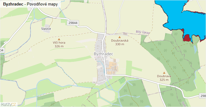 Byzhradec - záplavové mapy stoleté vody