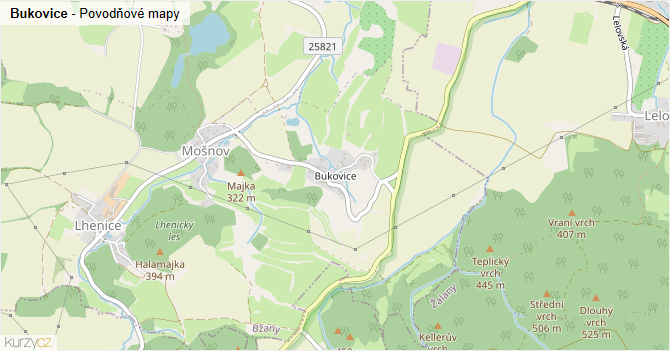 Bukovice - záplavové mapy stoleté vody