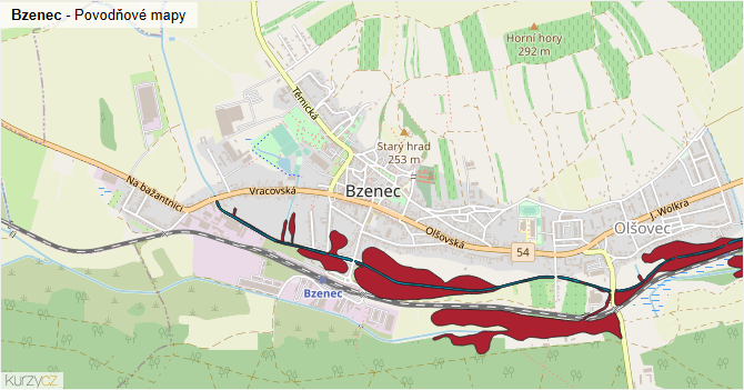 Bzenec - záplavové mapy stoleté vody