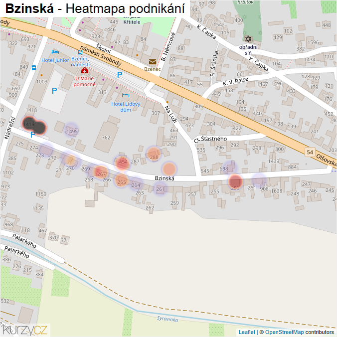 Mapa Bzinská - Firmy v ulici.