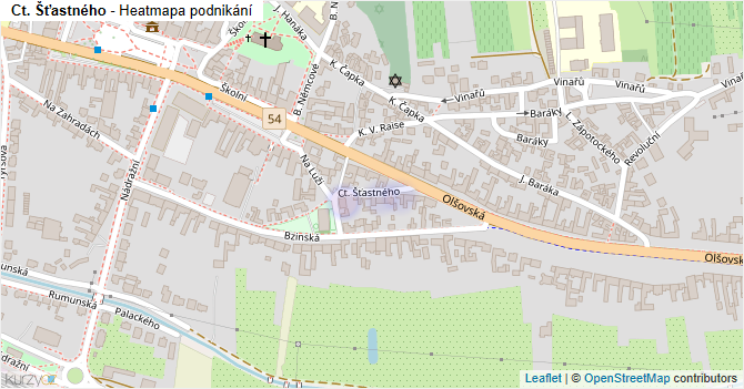 Ct. Šťastného - mapa podnikání