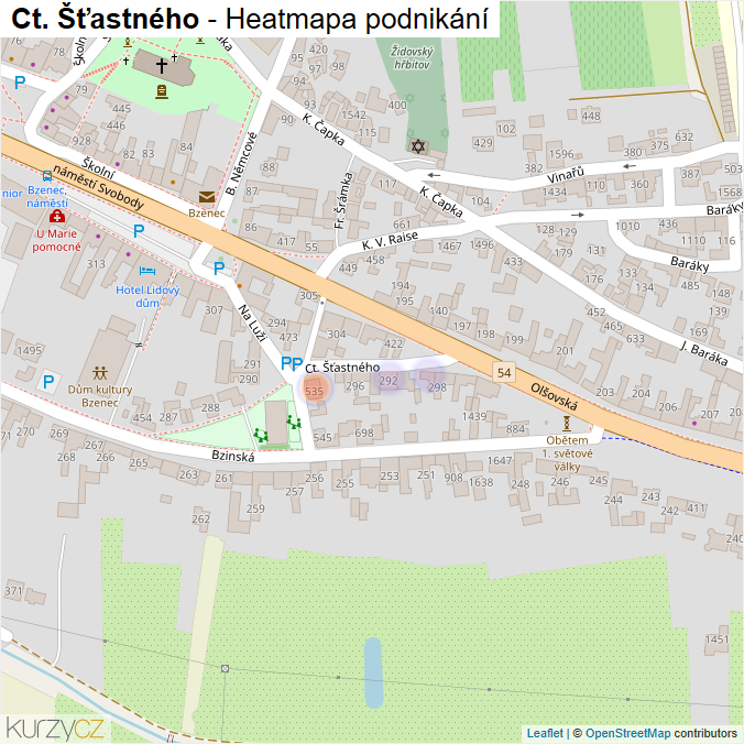 Mapa Ct. Šťastného - Firmy v ulici.