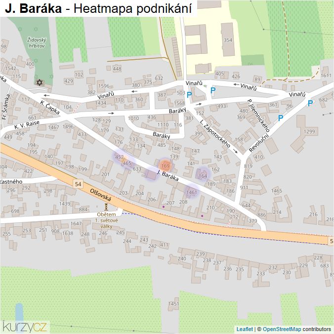 Mapa J. Baráka - Firmy v ulici.