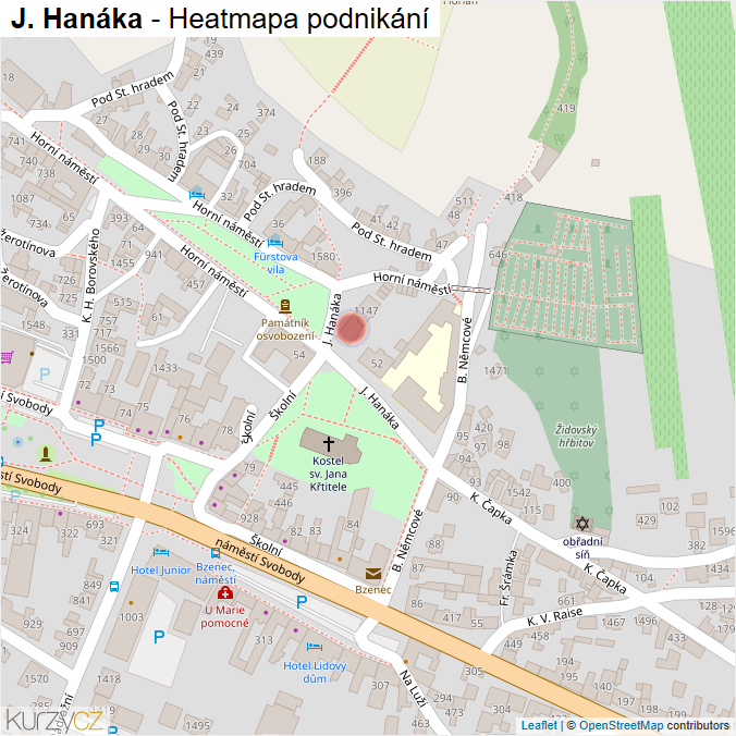 Mapa J. Hanáka - Firmy v ulici.