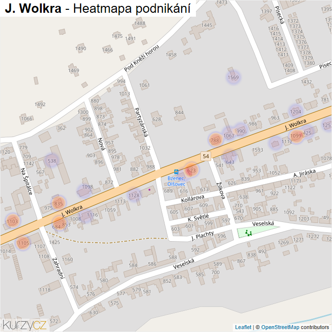 Mapa J. Wolkra - Firmy v ulici.