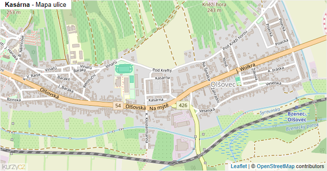 Kasárna - mapa ulice