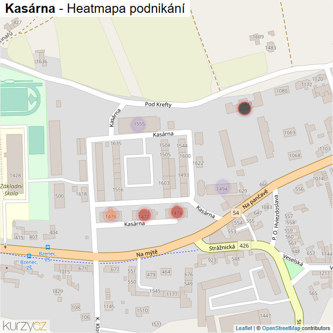 Mapa Kasárna - Firmy v ulici.