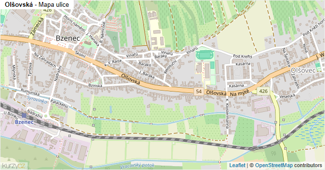 Olšovská - mapa ulice