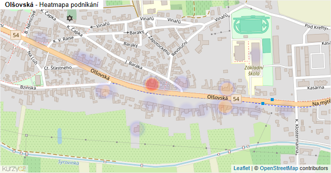 Olšovská - mapa podnikání