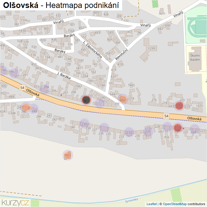 Mapa Olšovská - Firmy v ulici.