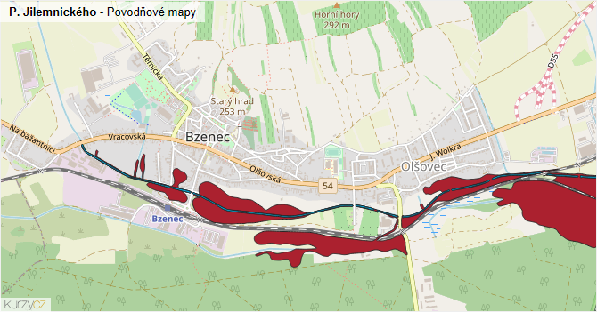 P. Jilemnického - záplavové mapy stoleté vody