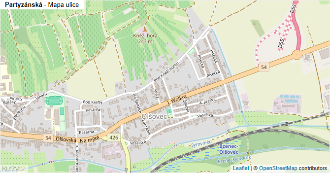 Partyzánská - mapa ulice