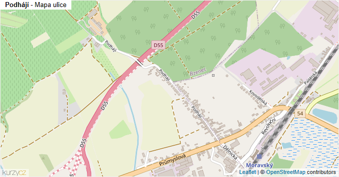 Podhájí - mapa ulice