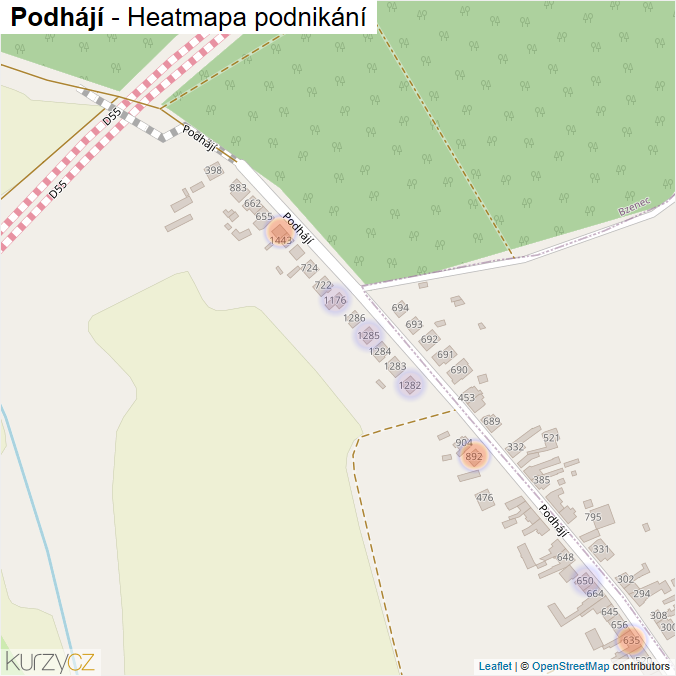 Mapa Podhájí - Firmy v ulici.