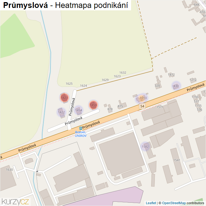 Mapa Průmyslová - Firmy v ulici.
