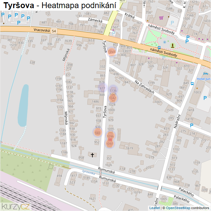 Mapa Tyršova - Firmy v ulici.