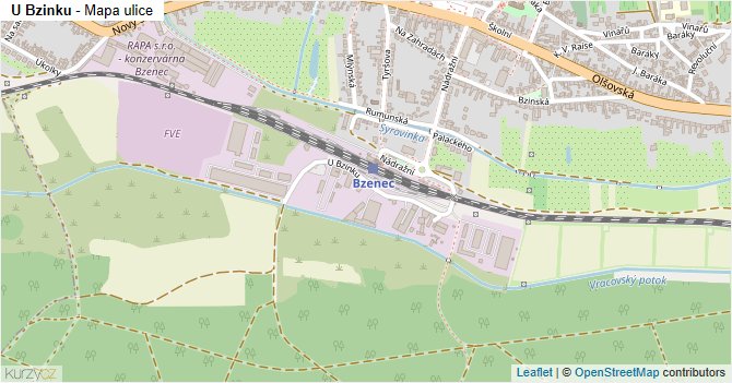 U Bzinku - mapa ulice