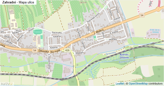Zahradní - mapa ulice