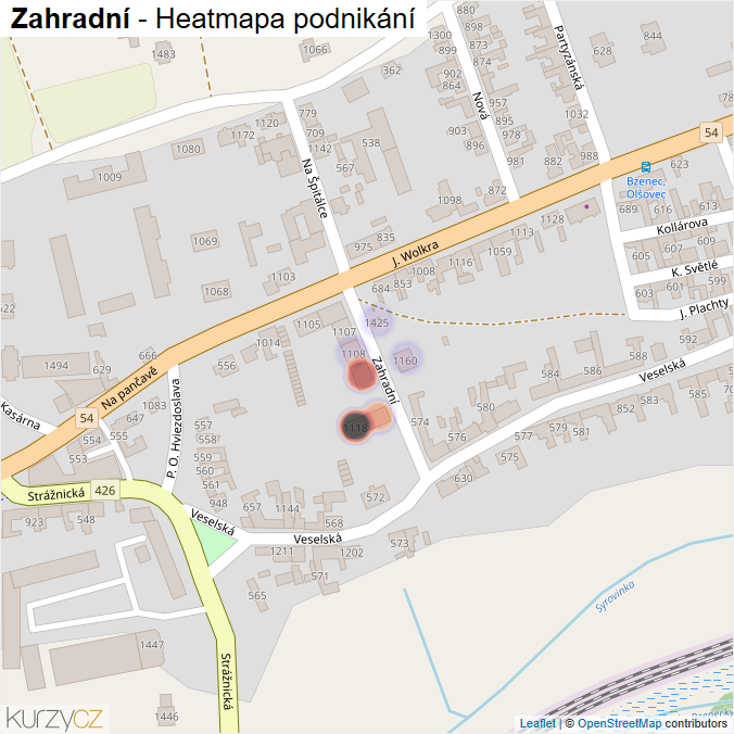 Mapa Zahradní - Firmy v ulici.