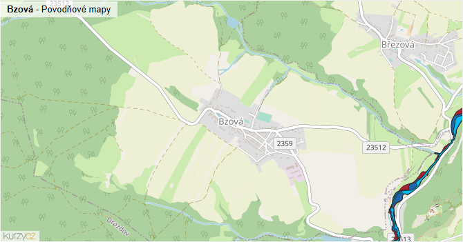 Bzová - záplavové mapy stoleté vody