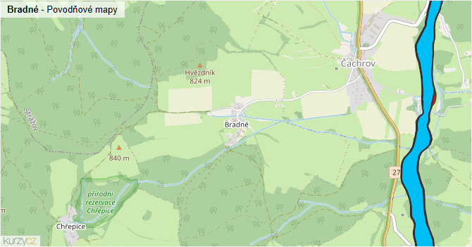 Bradné - záplavové mapy stoleté vody