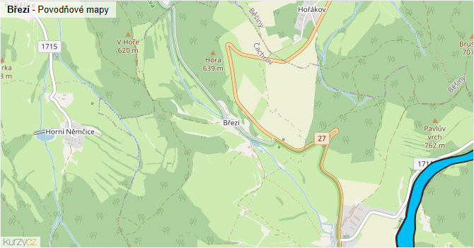 Březí - záplavové mapy stoleté vody