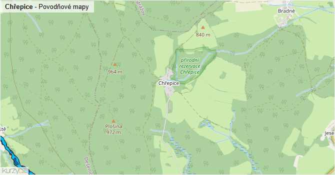 Chřepice - záplavové mapy stoleté vody