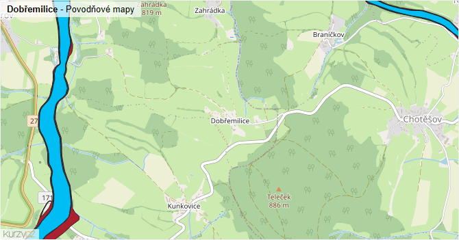 Dobřemilice - záplavové mapy stoleté vody