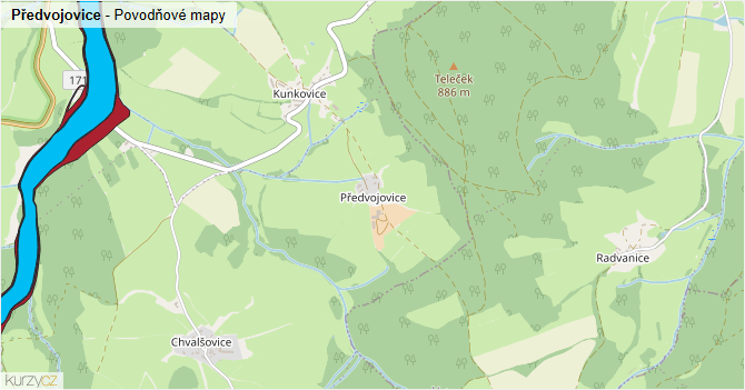 Předvojovice - záplavové mapy stoleté vody
