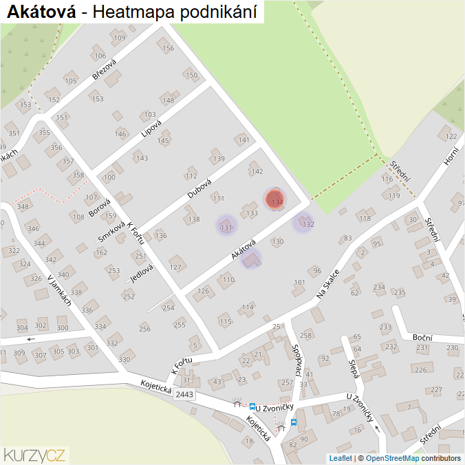 Mapa Akátová - Firmy v ulici.