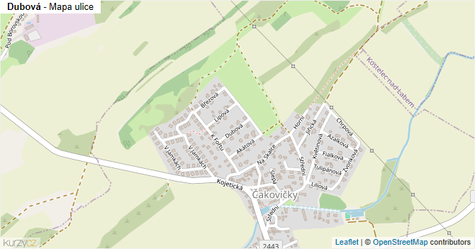 Dubová - mapa ulice