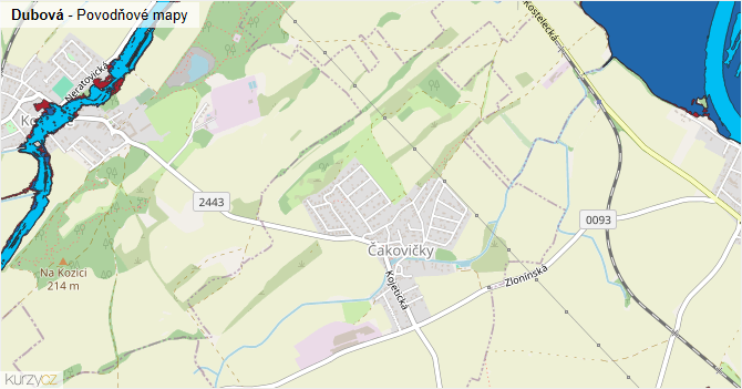 Dubová - záplavové mapy stoleté vody