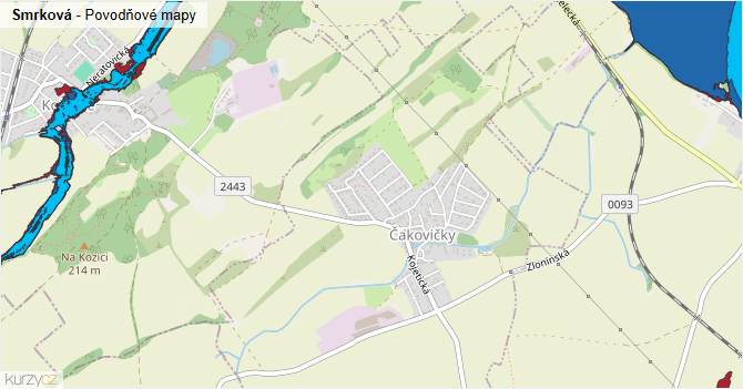 Smrková - záplavové mapy stoleté vody