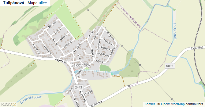 Tulipánová - mapa ulice