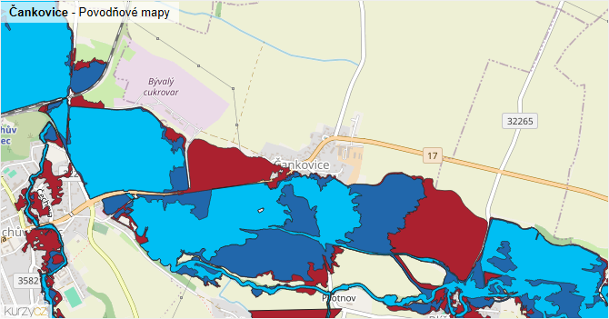 Čankovice - záplavové mapy stoleté vody