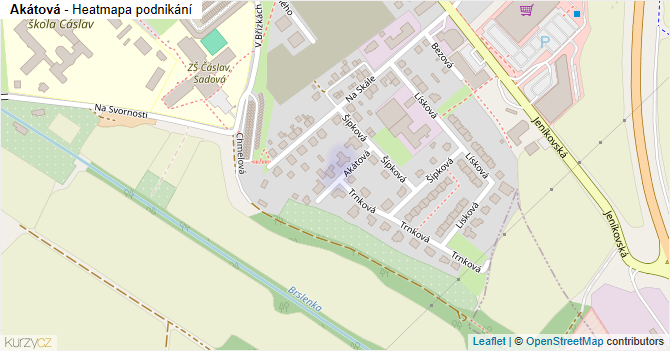 Akátová - mapa podnikání