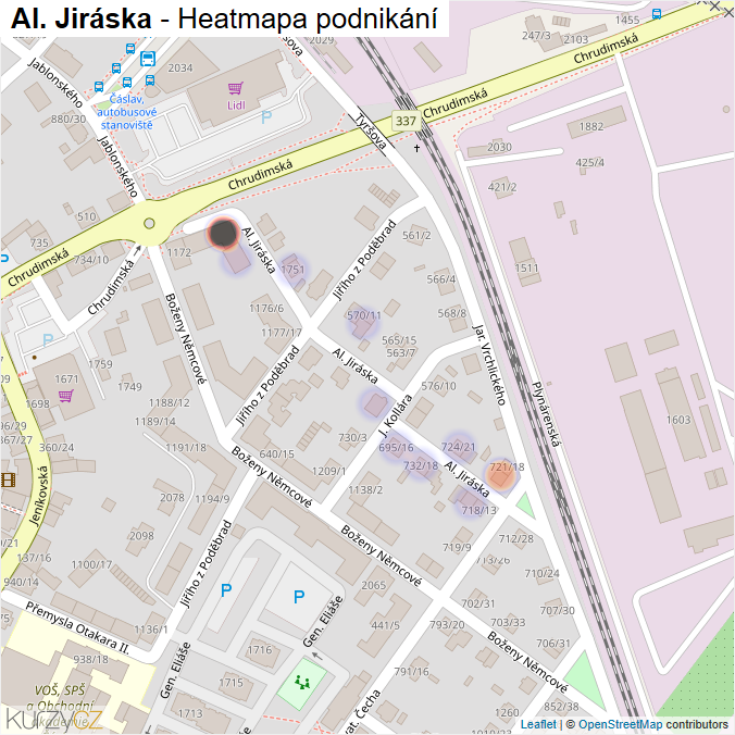 Mapa Al. Jiráska - Firmy v ulici.
