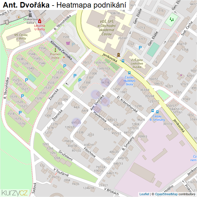 Mapa Ant. Dvořáka - Firmy v ulici.