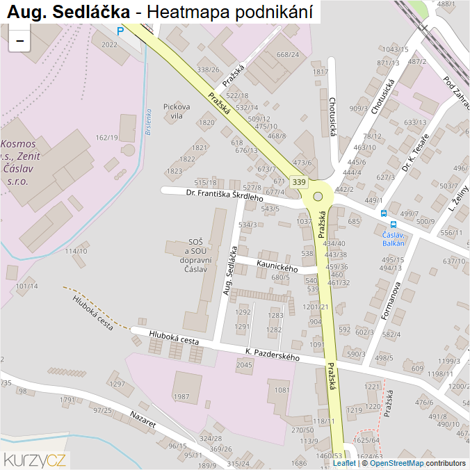 Mapa Aug. Sedláčka - Firmy v ulici.