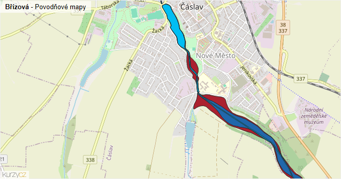 Břízová - záplavové mapy stoleté vody
