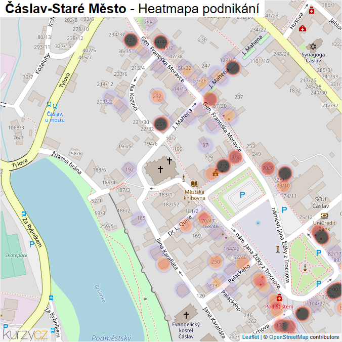 Mapa Čáslav-Staré Město - Firmy v části obce.