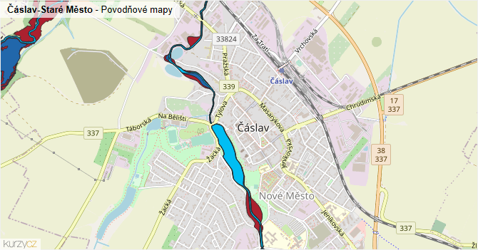 Čáslav-Staré Město - záplavové mapy stoleté vody
